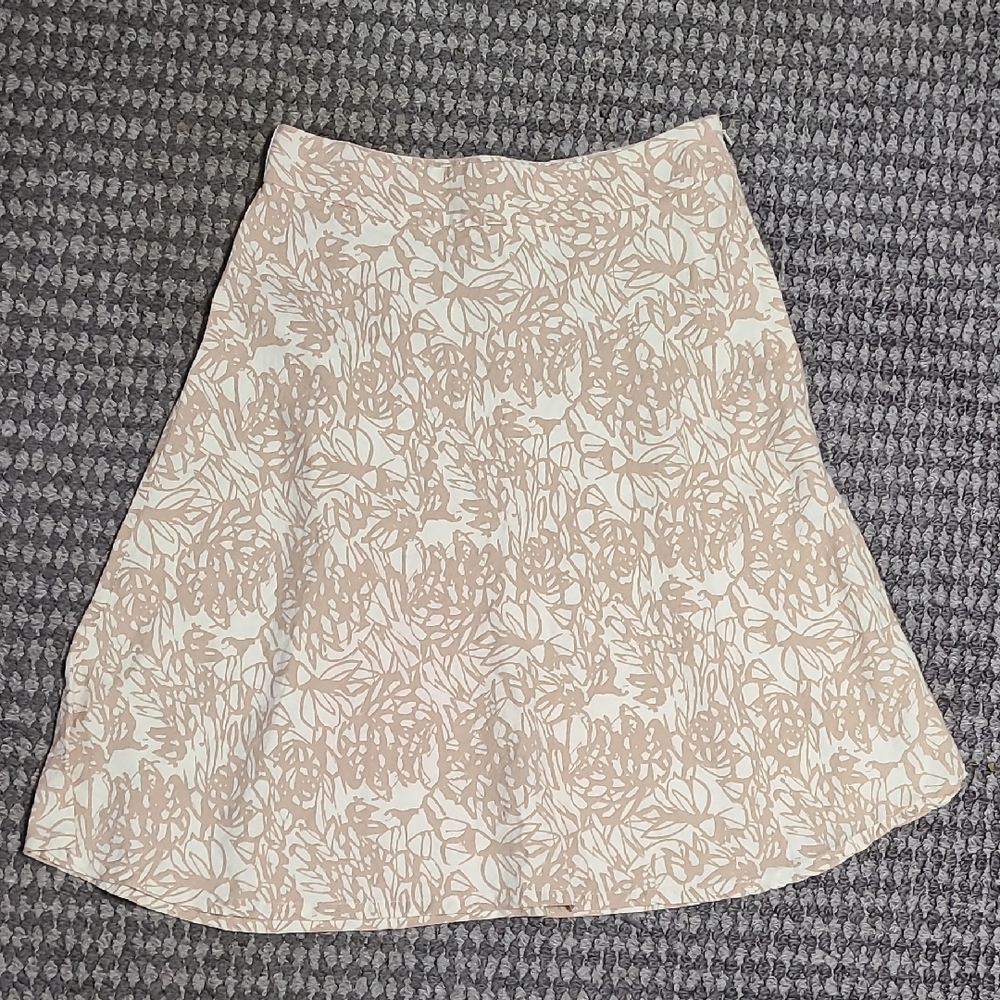 Merona Tan Cream Midi A-Line‎ Linen Skirt Size 6
